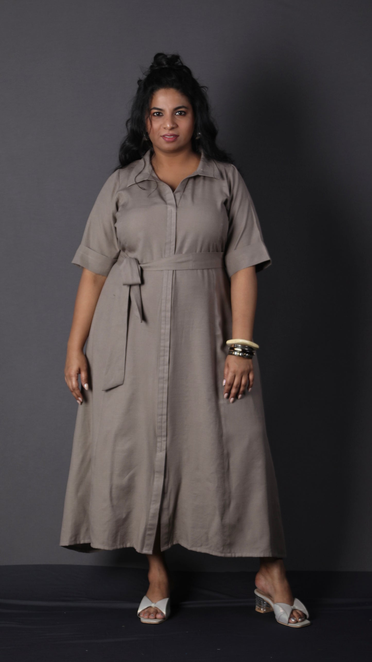 Bella - Shirt dress - Soft cotton - MUD GREY