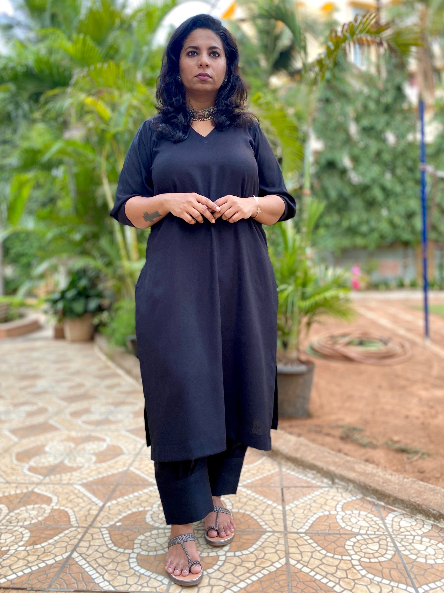 ADYA - CO ORD SET - BLACK SOFT COTTON  ( WITH MUL MUL DUPATTA OPTIONAL )