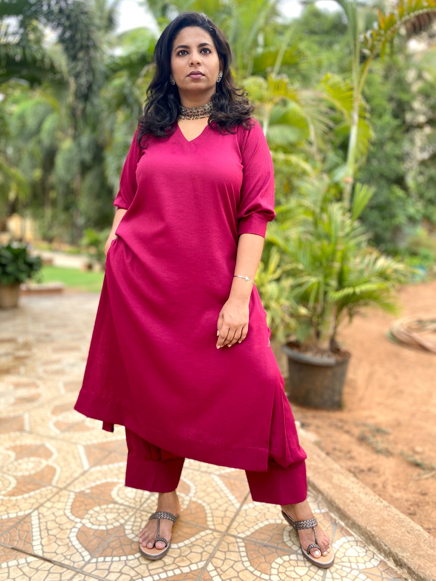 ADYA - CO ORD SET - MEJENTA SOFT COTTON  ( WITH MUL MUL DUPATTA )