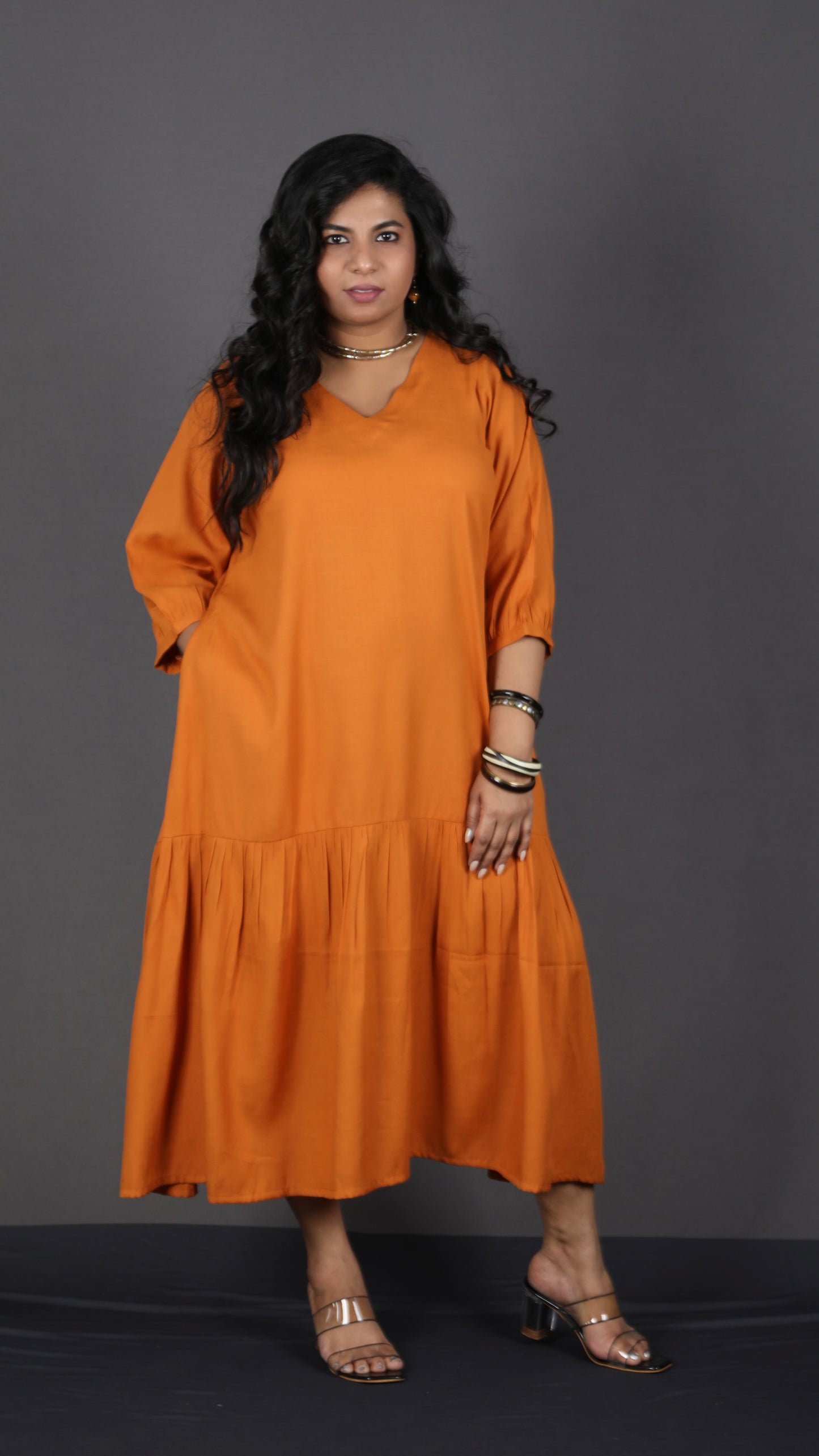 Lysha Gathered Dress - Orange