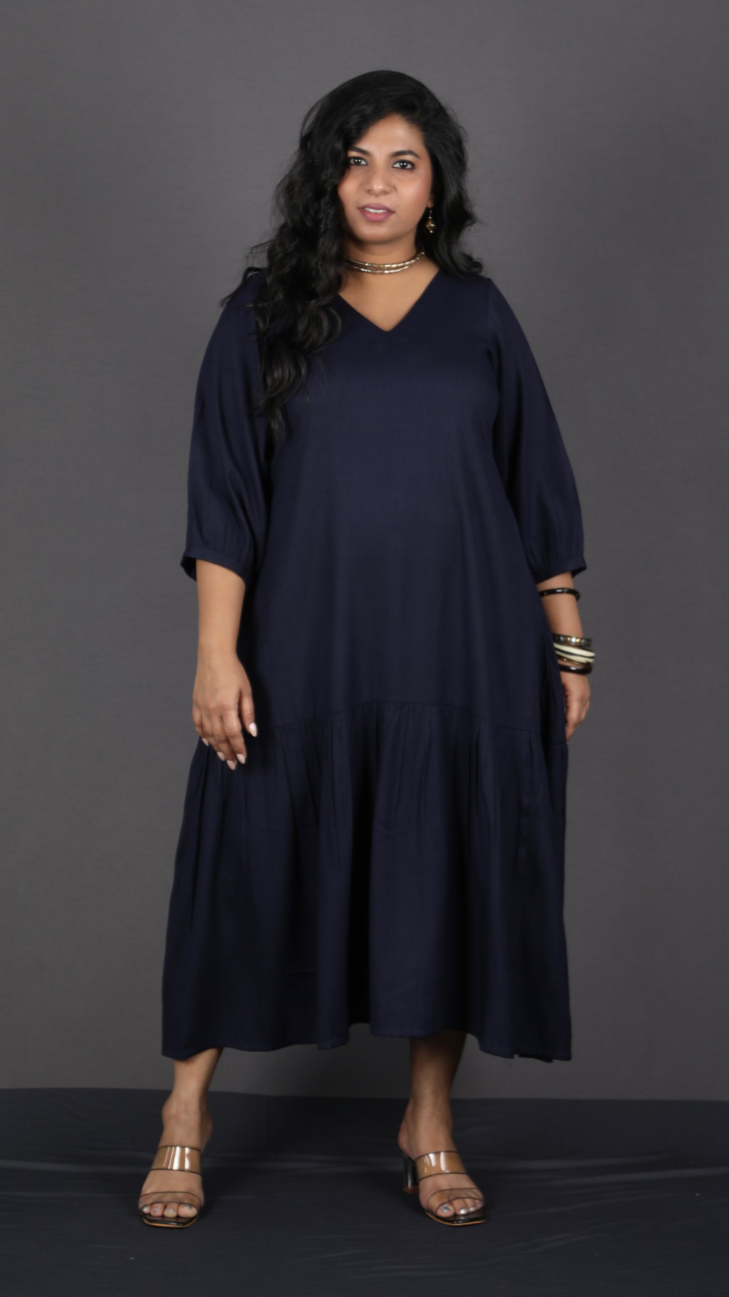 Lysha gathered dress - NAVY