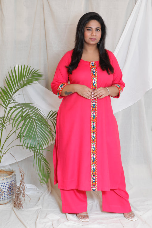 KAJOL - KURTA PANT SET - soft cotton - RANI PINK