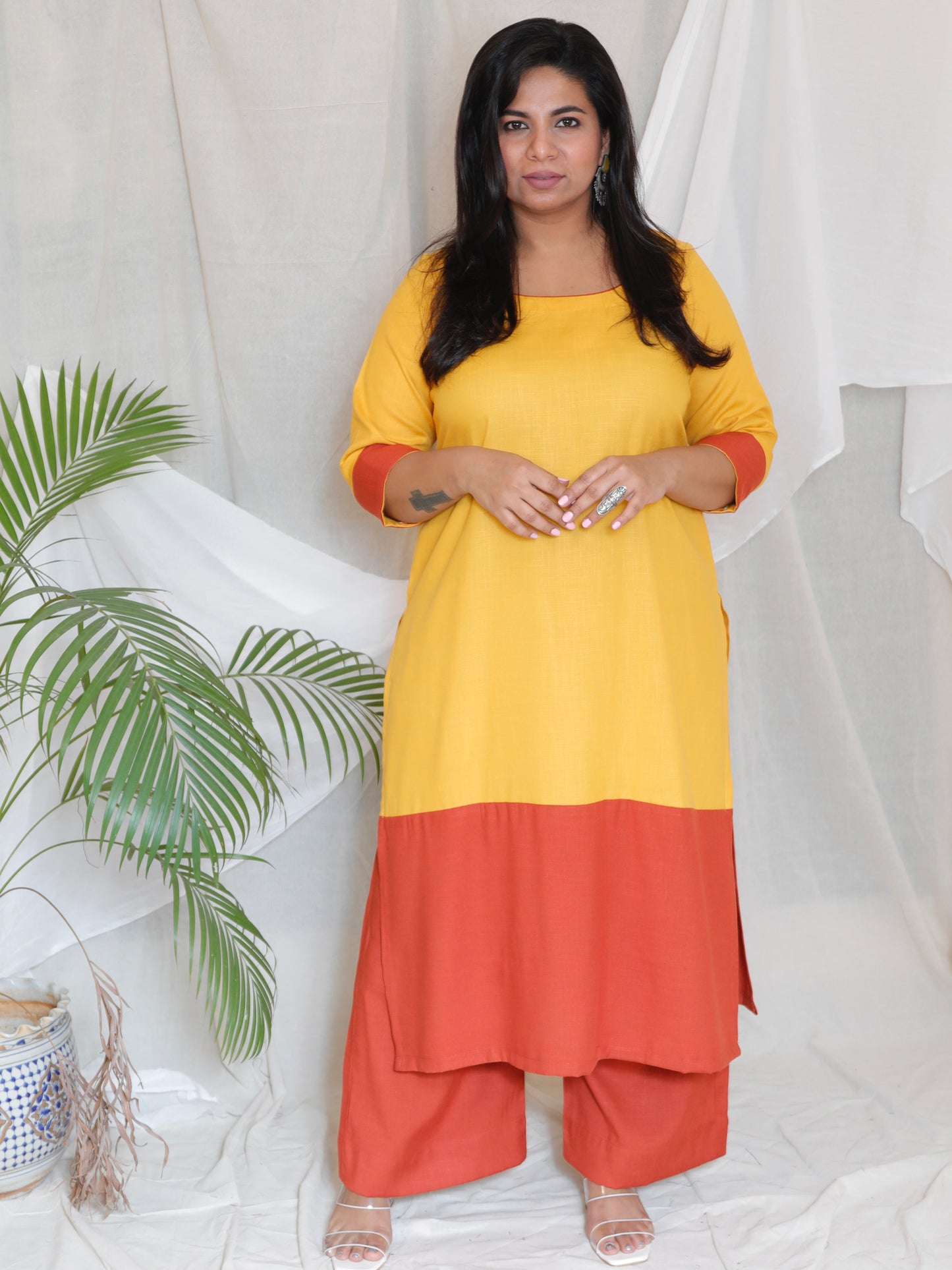 URMILA - KURTA PANT SET - soft cotton - YELLOW & RUST