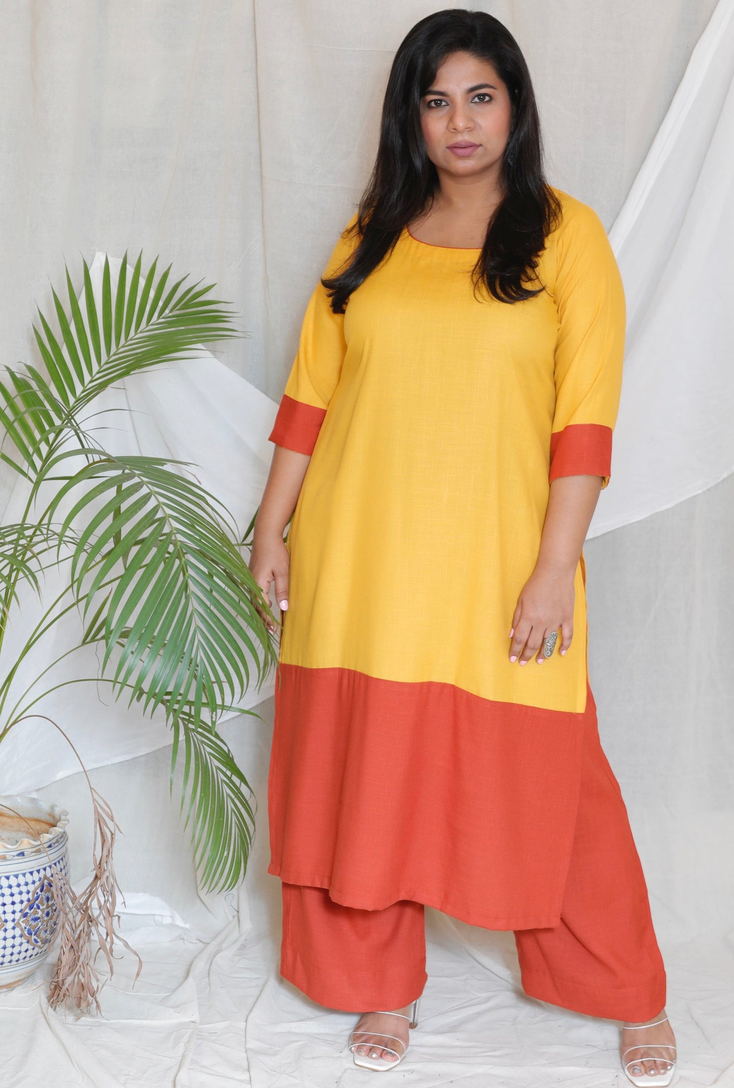URMILA - KURTA PANT SET - soft cotton - YELLOW & RUST