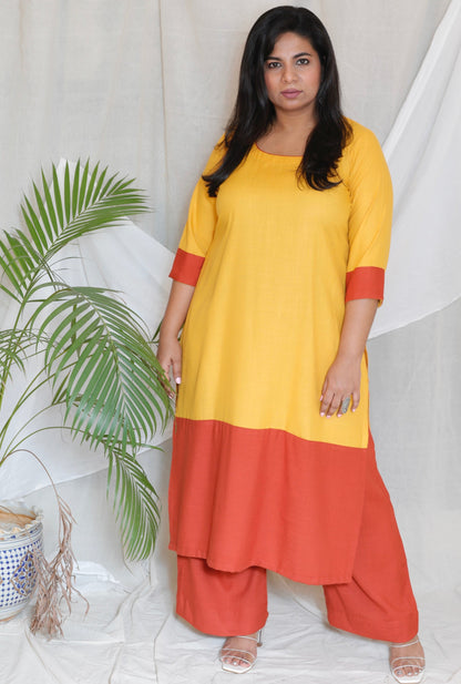 URMILA - KURTA PANT SET - soft cotton - YELLOW & RUST