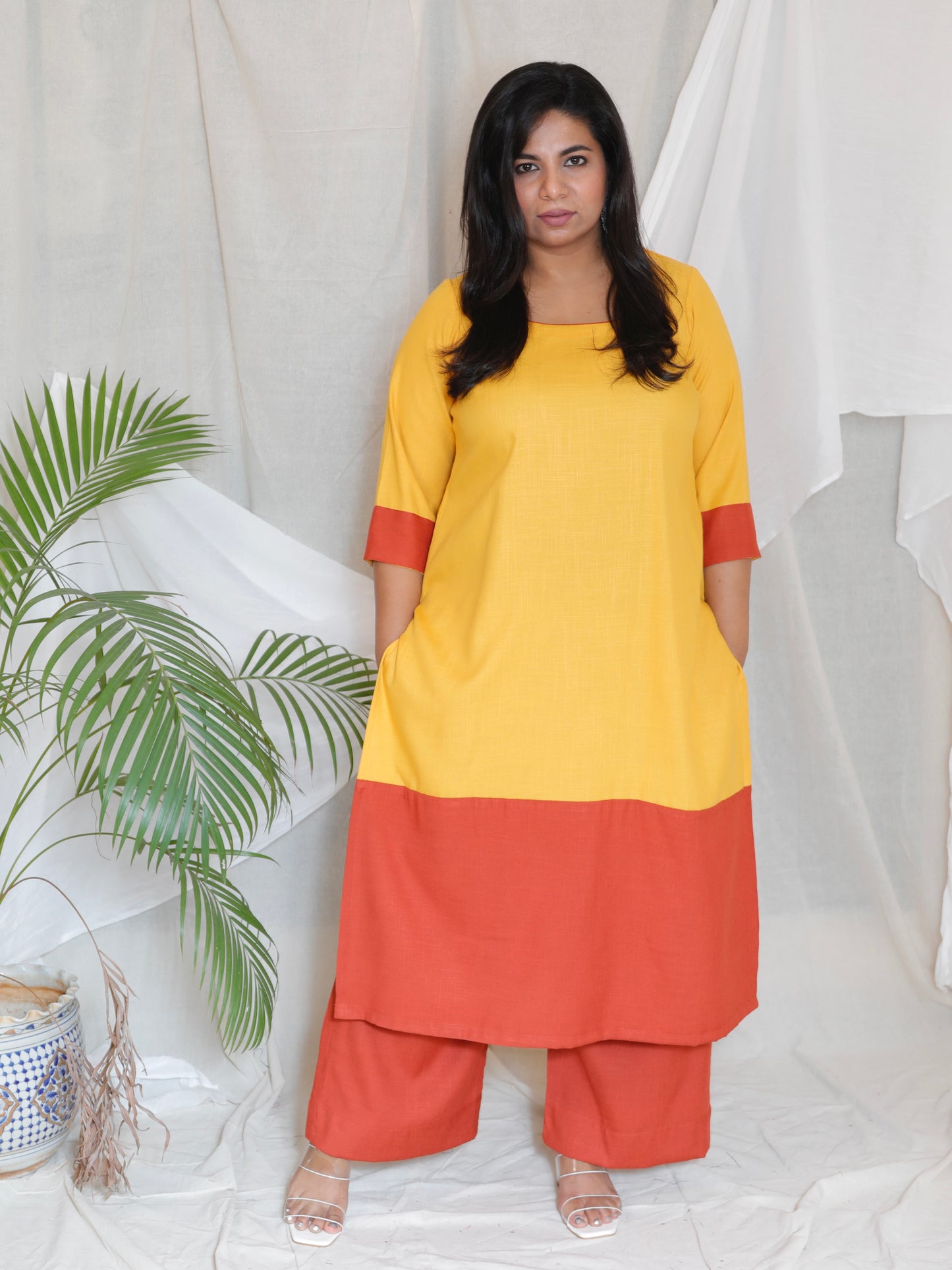 URMILA - KURTA PANT SET - soft cotton - YELLOW & RUST