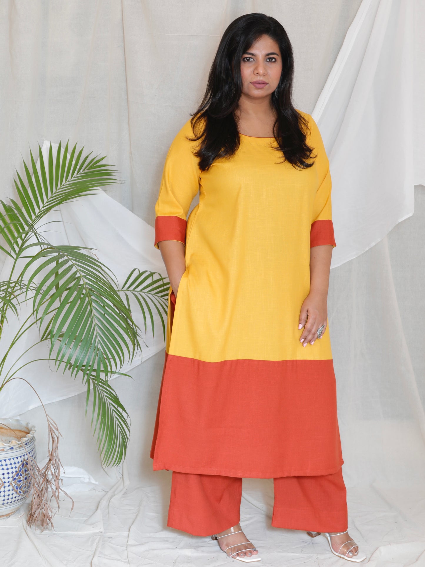 URMILA - KURTA PANT SET - soft cotton - YELLOW & RUST
