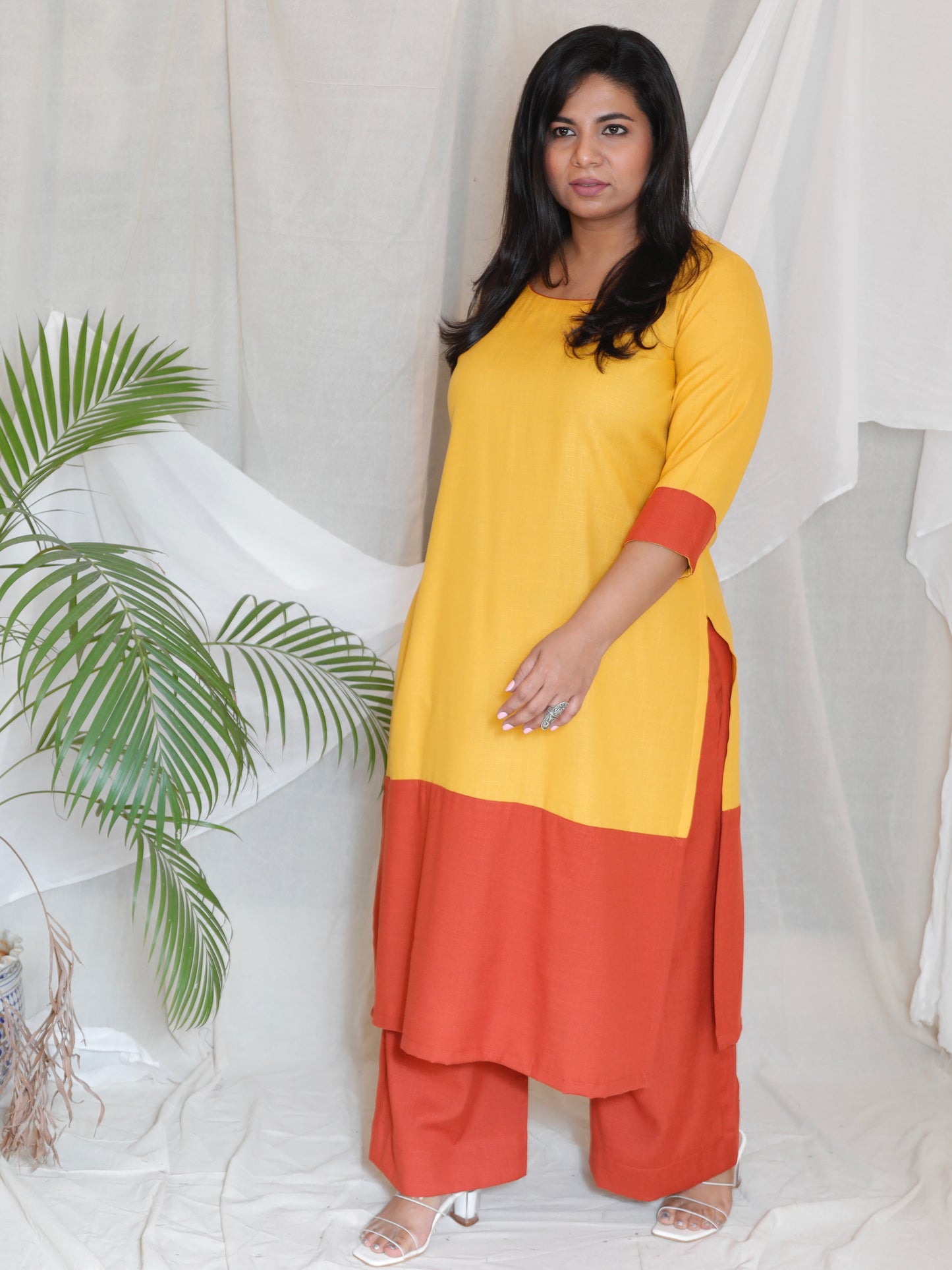 URMILA - KURTA PANT SET - soft cotton - YELLOW & RUST