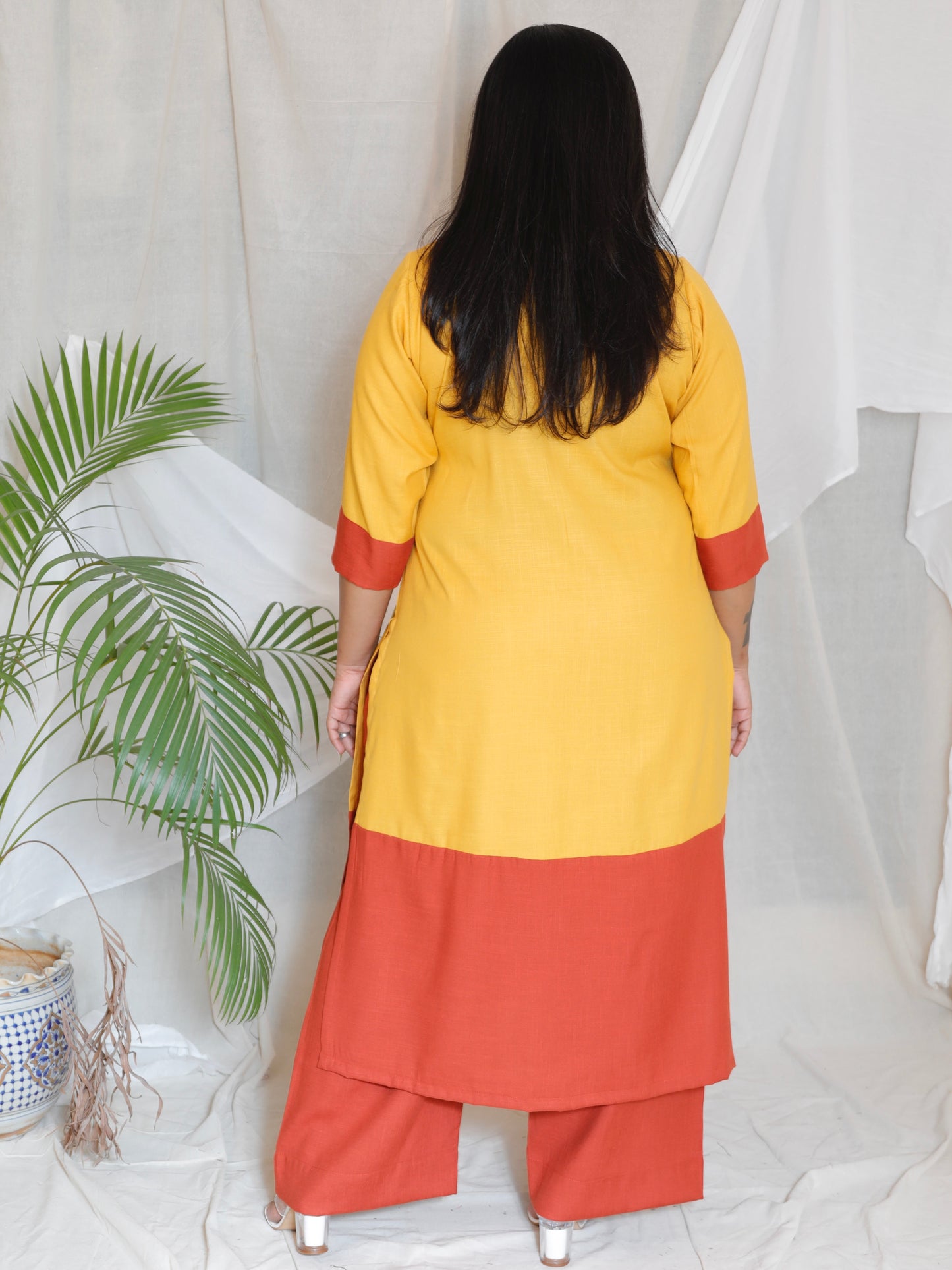 URMILA - KURTA PANT SET - soft cotton - YELLOW & RUST