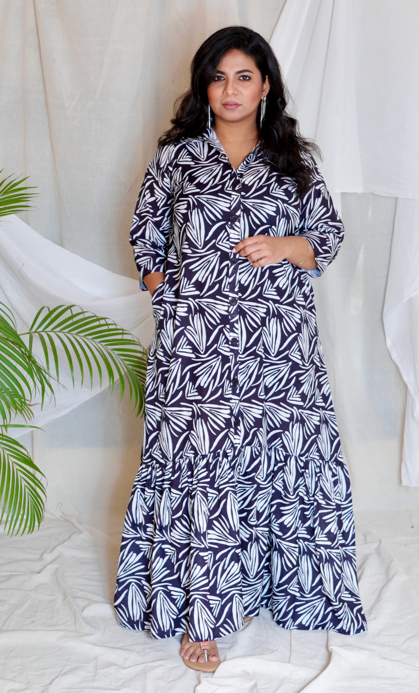 JUHI - Dress - linen cotton - Black & White