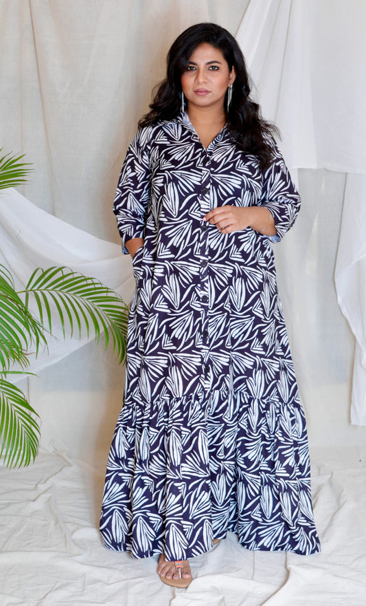JUHI - Dress - linen cotton - Black & White