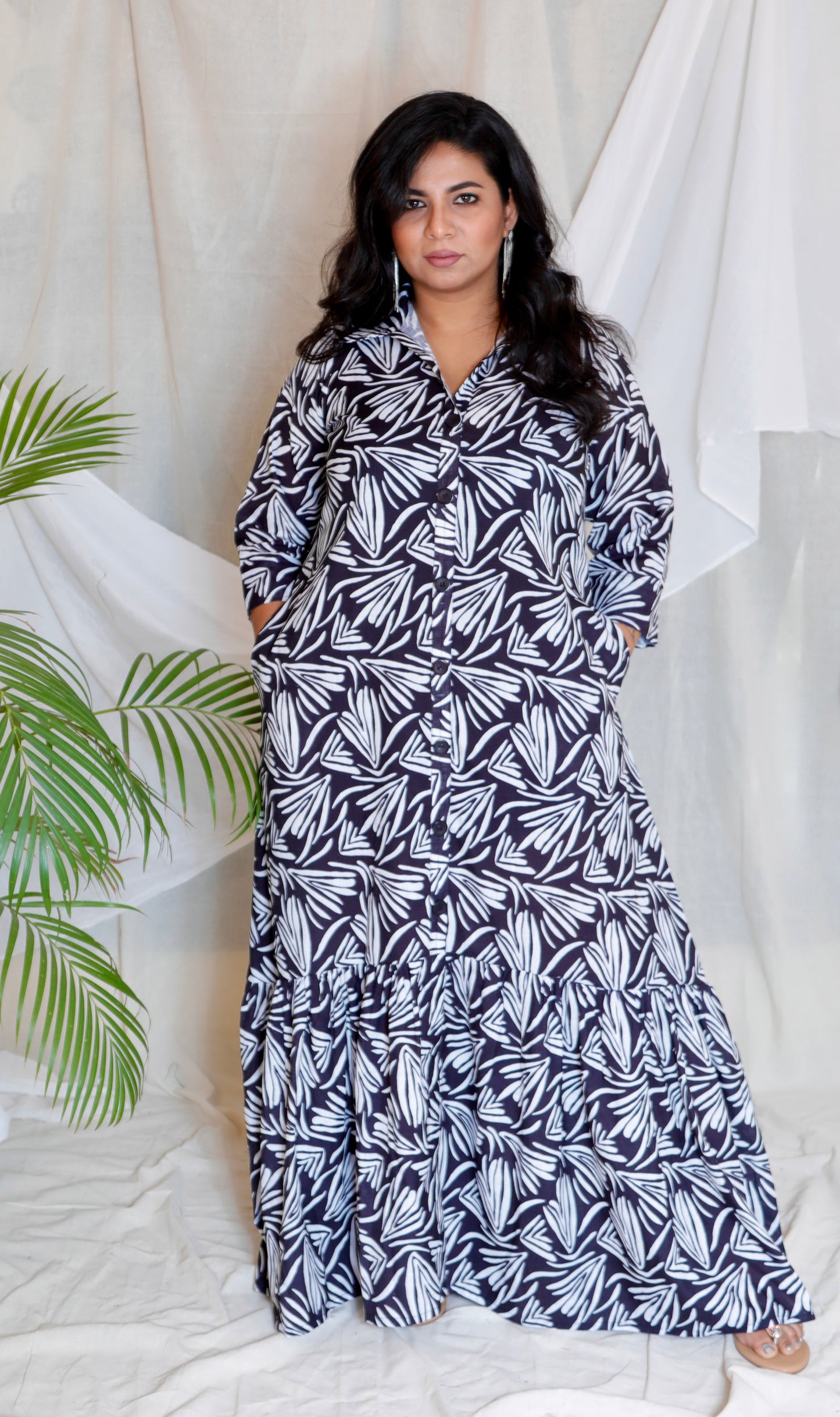 JUHI - Dress - linen cotton - Black & White