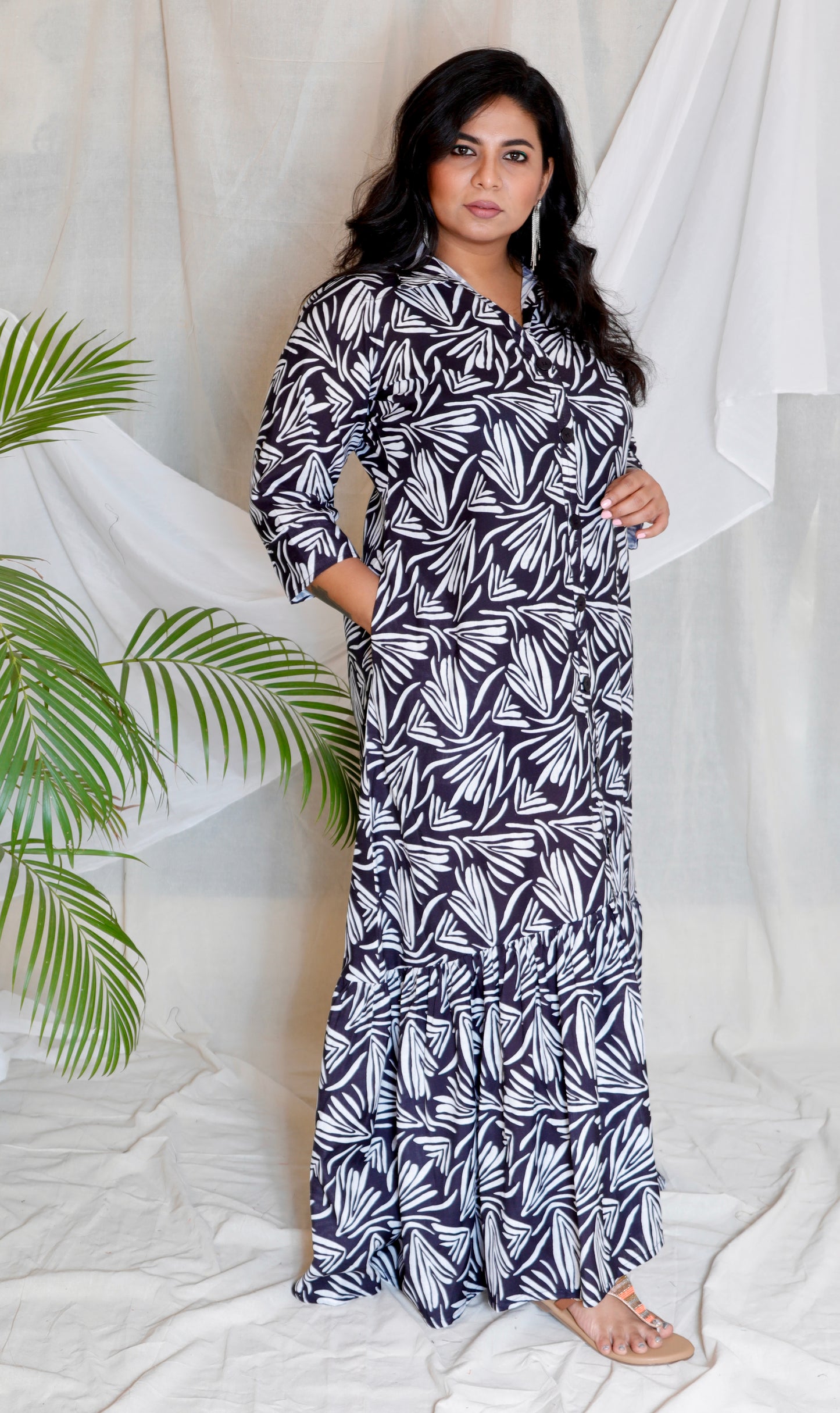 JUHI - Dress - linen cotton - Black & White