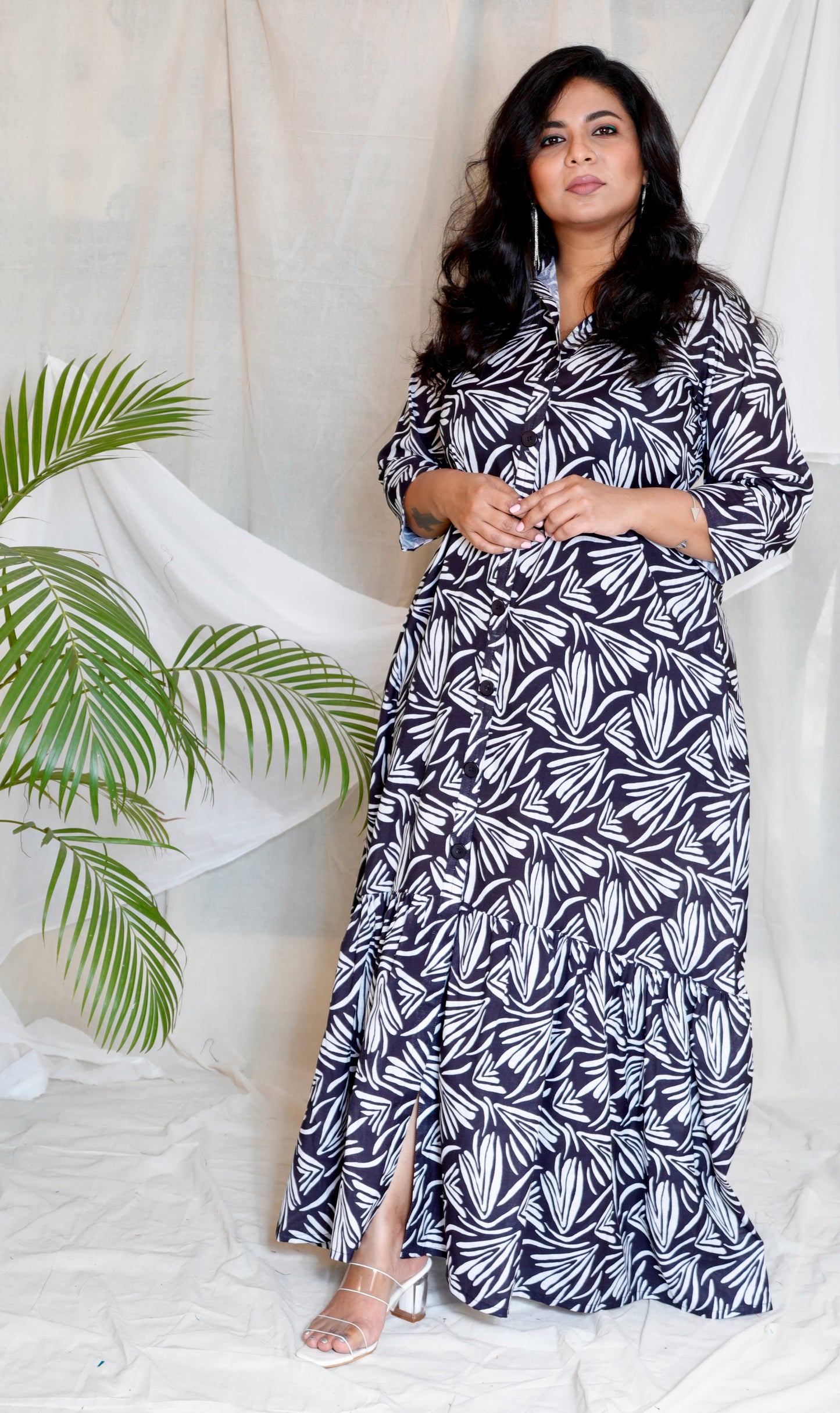 JUHI - Dress - linen cotton - Black & White