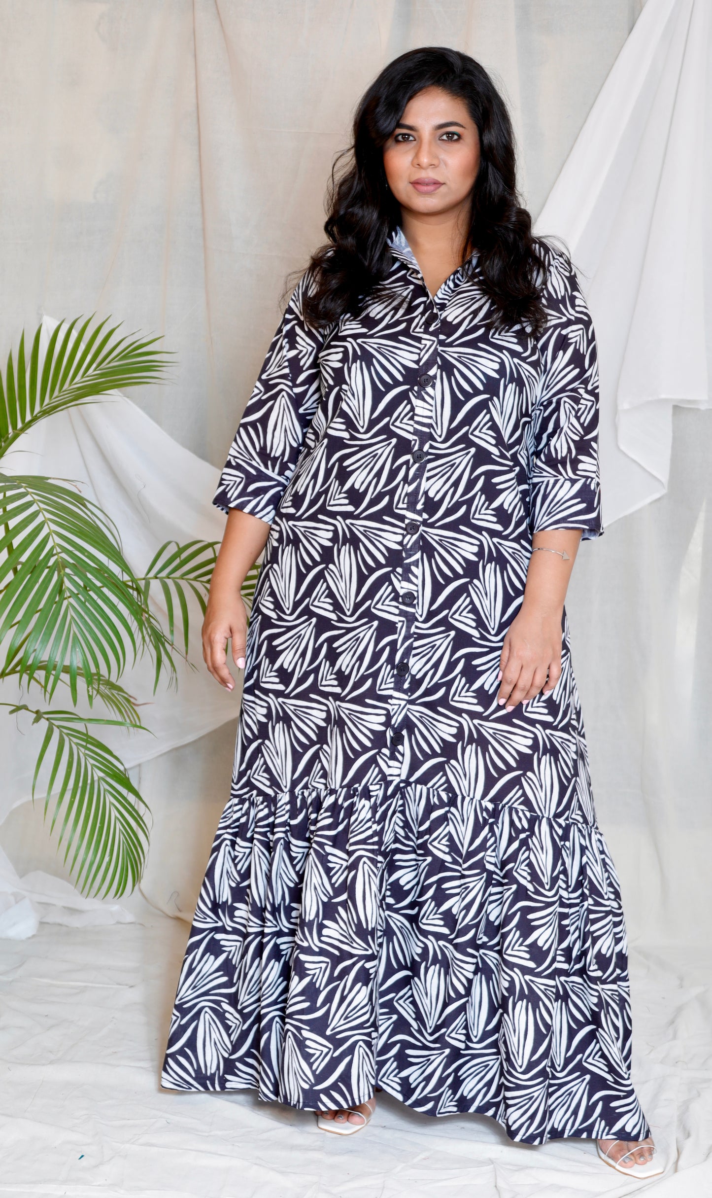 JUHI - Dress - linen cotton - Black & White