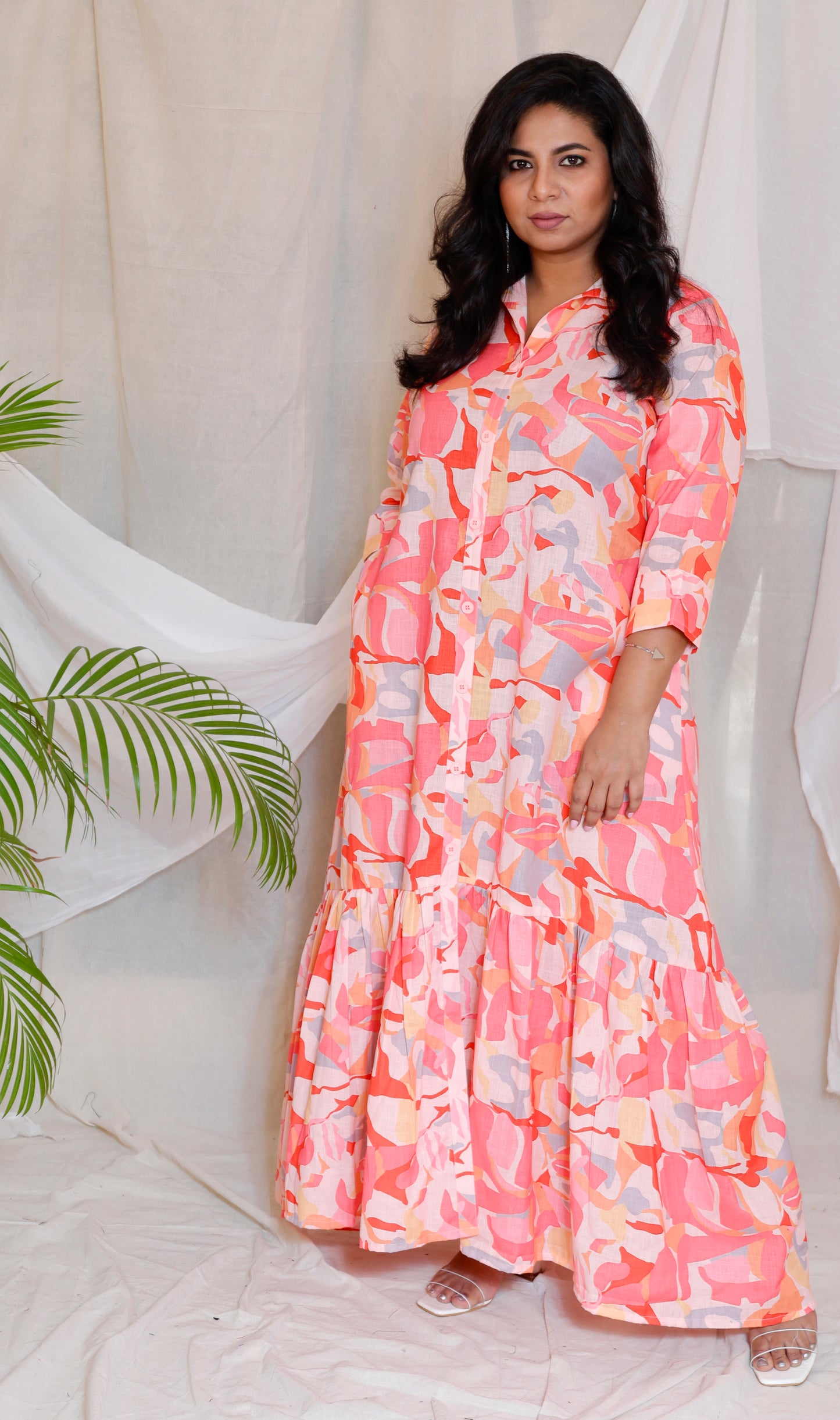 JUHI - Dress - linen cotton - Coral Printed