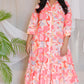 JUHI - Dress - linen cotton - Coral Printed
