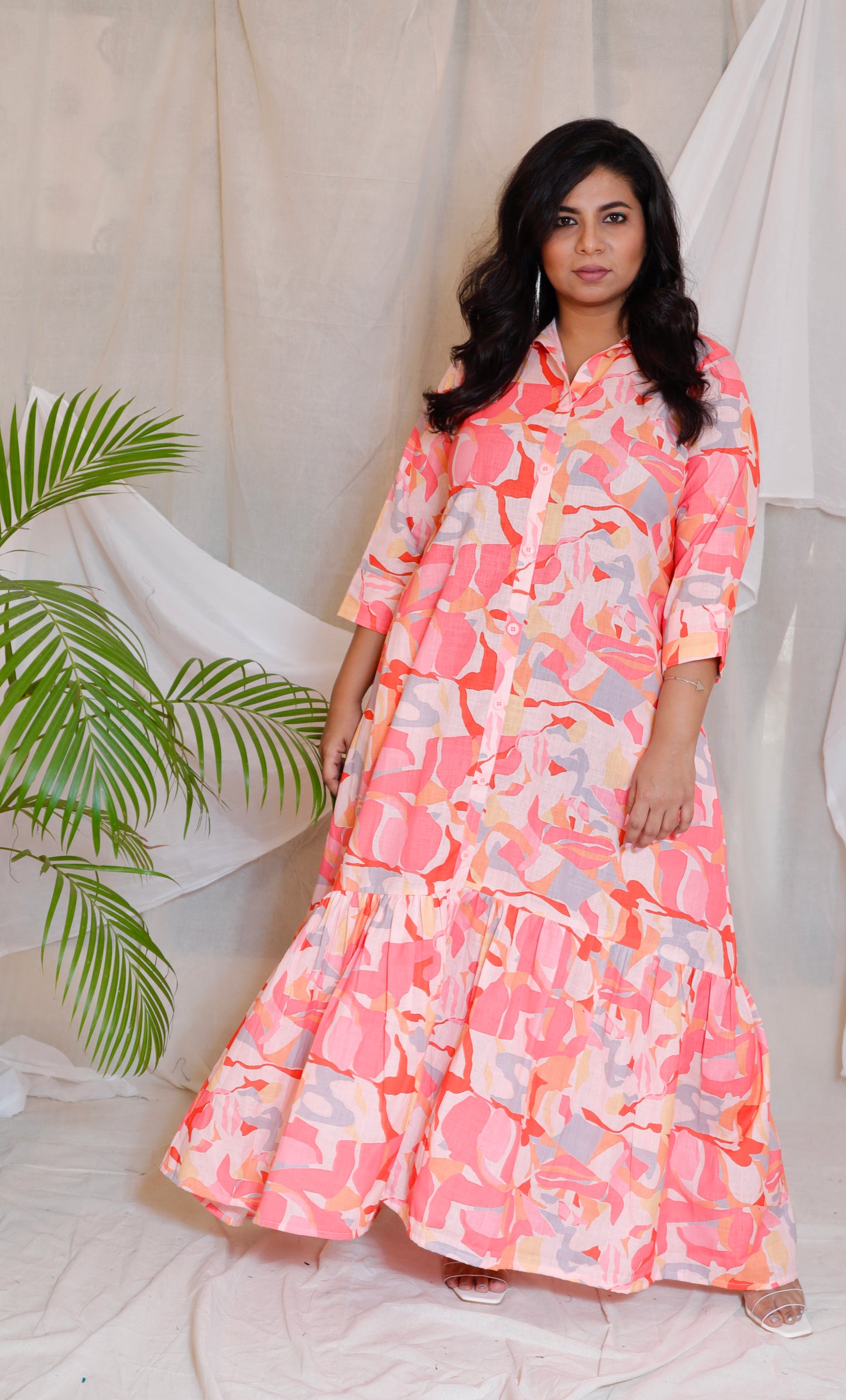 JUHI - Dress - linen cotton - Coral Printed