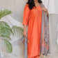 RANI - 3pc Crape Silk Kurta with Pajama Pant and Dupion silk dupatta- CORAL ORANGE
