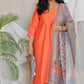 RANI - 3pc Crape Silk Kurta with Pajama Pant and Dupion silk dupatta- CORAL ORANGE
