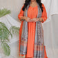 RANI - 3pc Crape Silk Kurta with Pajama Pant and Dupion silk dupatta- CORAL ORANGE