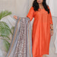 RANI - 3pc Crape Silk Kurta with Pajama Pant and Dupion silk dupatta- CORAL ORANGE