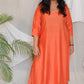 RANI - 3pc Crape Silk Kurta with Pajama Pant and Dupion silk dupatta- CORAL ORANGE
