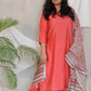 RANI - 3pc Crape Silk Kurta with Pajama Pant and Dupion silk dupatta - SALMON PINK
