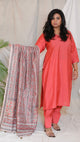 RANI - 3pc Crape Silk Kurta with Pajama Pant and Dupion silk dupatta - SALMON PINK