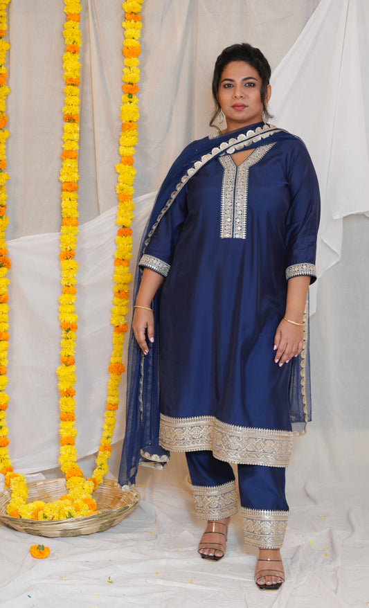 SONA - 3 PC SET - Art Silk with NET DUPATTA - NAVY