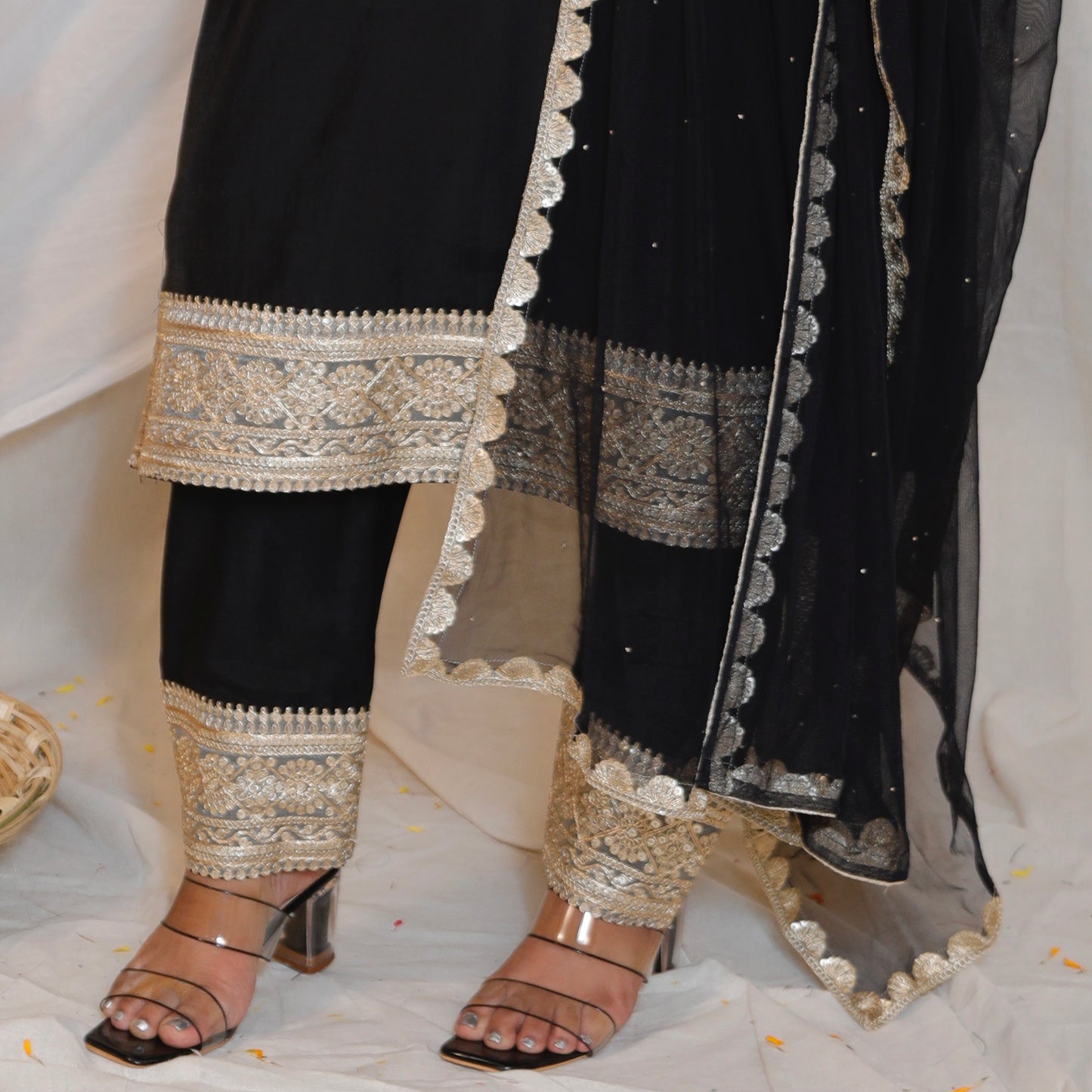 SONA - 3 PC SET -Art Silk  with NET DUPATTA - BLACK