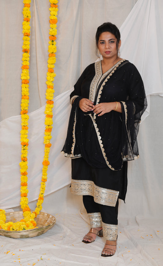 SONA - 3 PC SET -Art Silk  with NET DUPATTA - BLACK