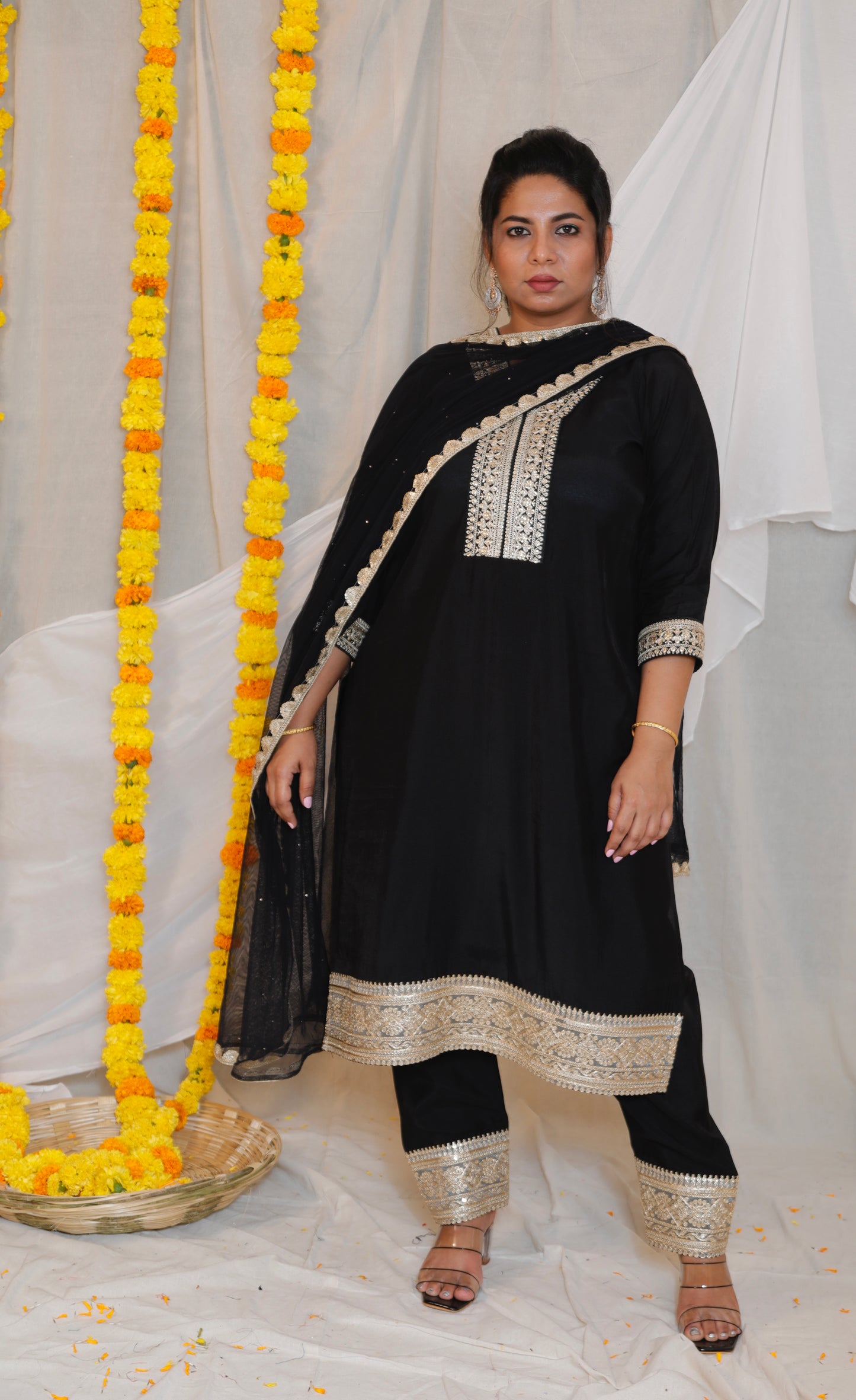 SONA - 3 PC SET -Art Silk  with NET DUPATTA - BLACK