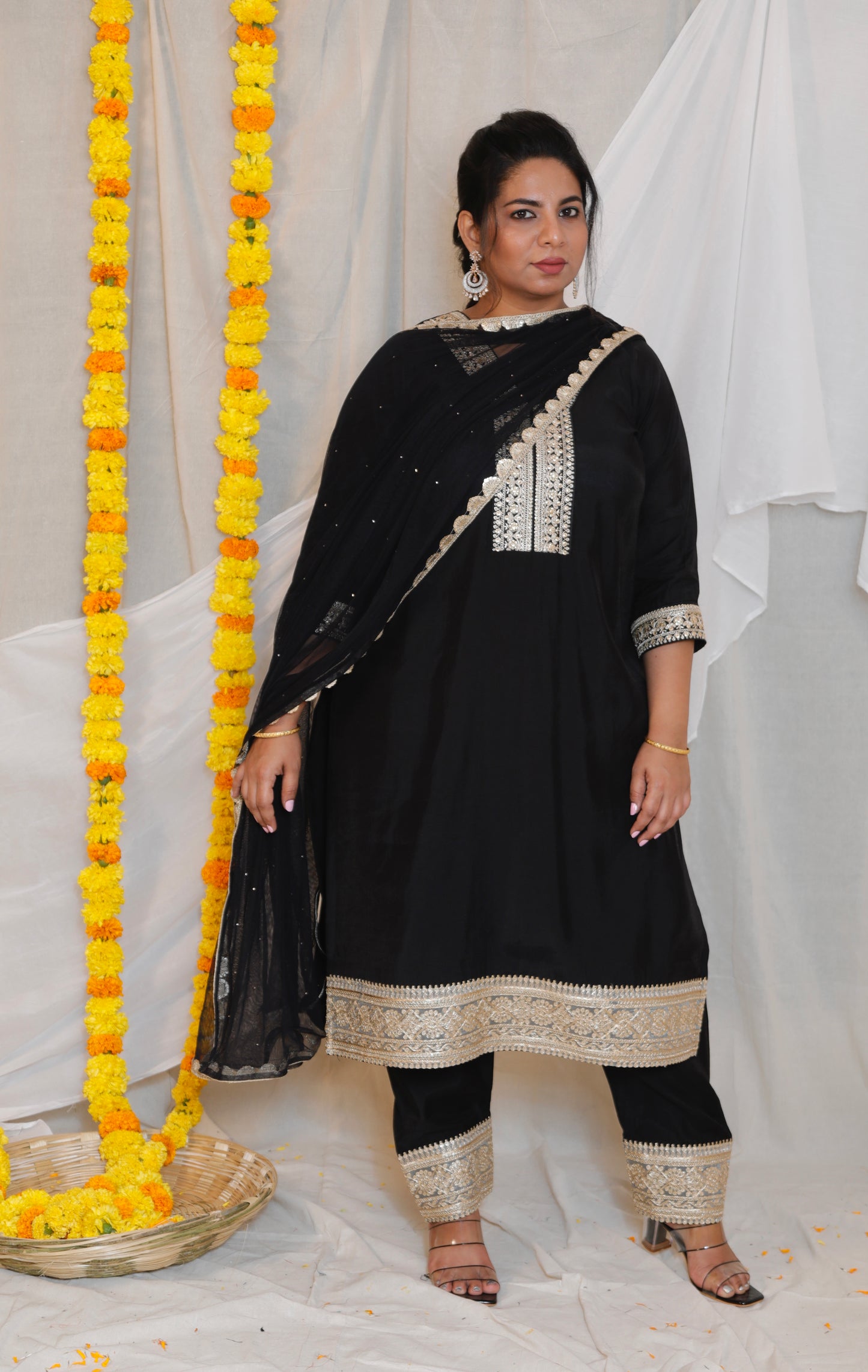 SONA - 3 PC SET -Art Silk  with NET DUPATTA - BLACK