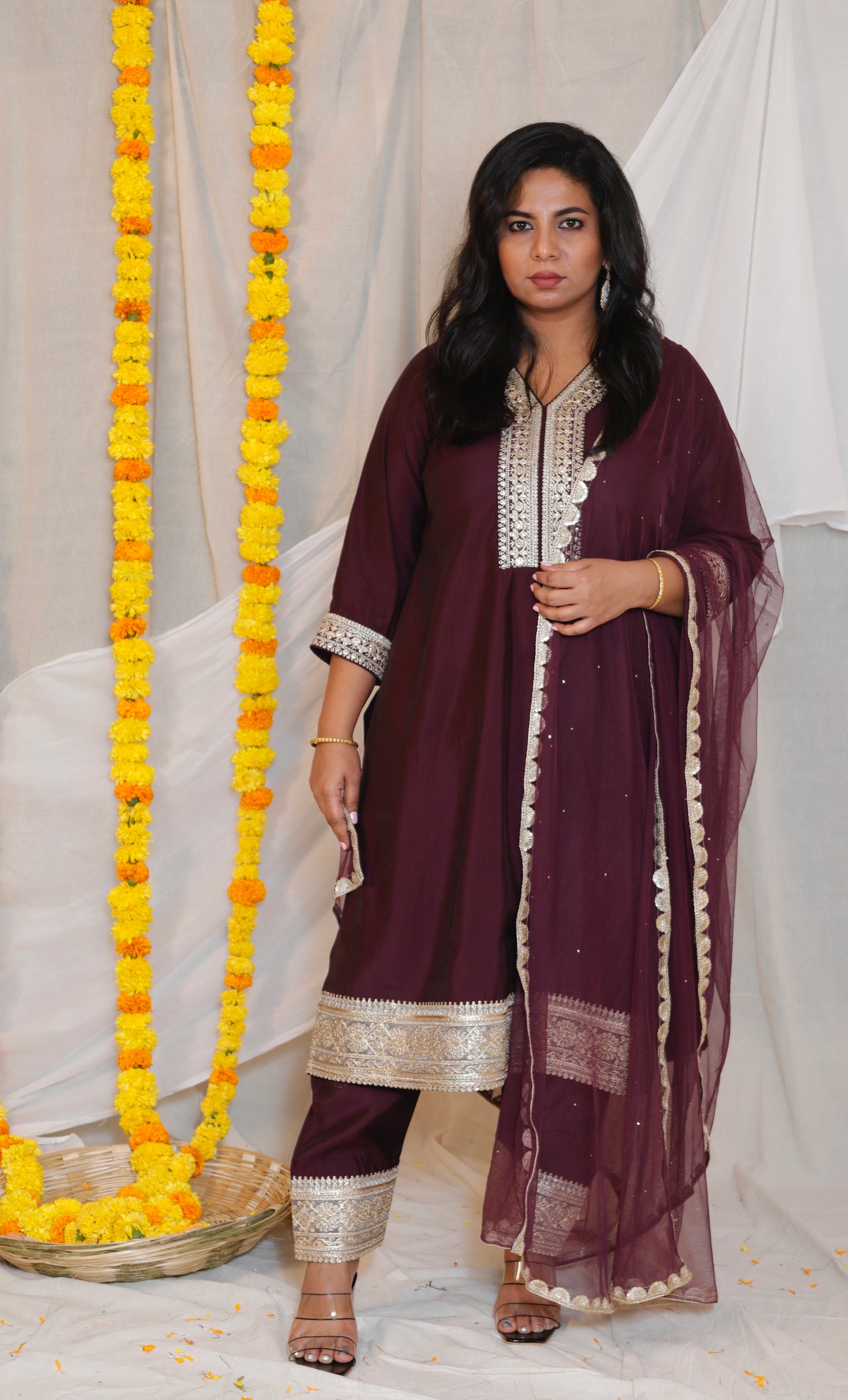 SONA - 3 PC SET - Art SILK with NET DUPATTA - MAJENTA