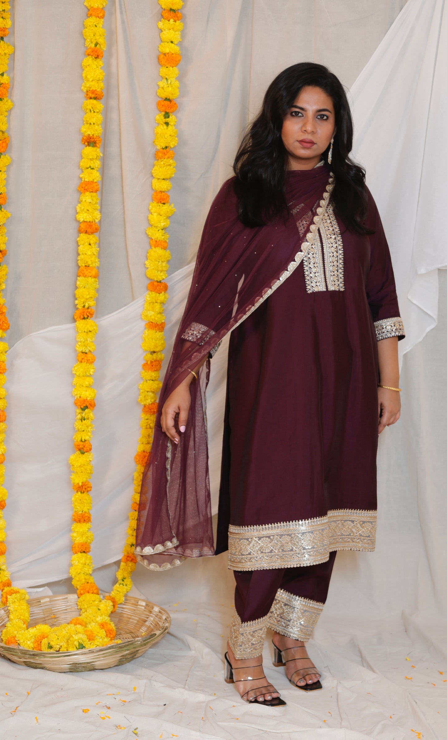 SONA - 3 PC SET - Art SILK with NET DUPATTA - MAJENTA