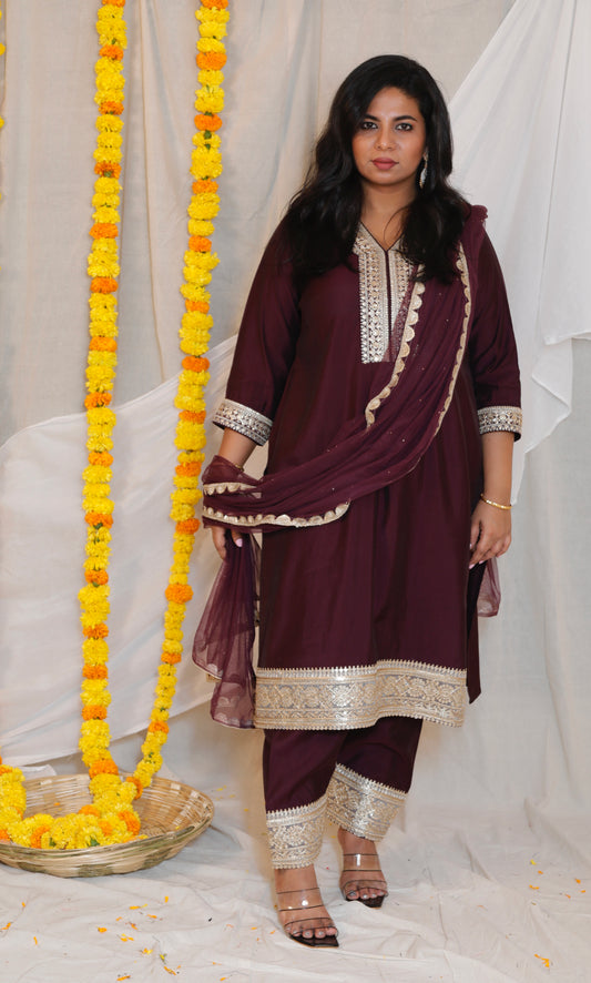 SONA - 3 PC SET - Art SILK with NET DUPATTA - MAJENTA