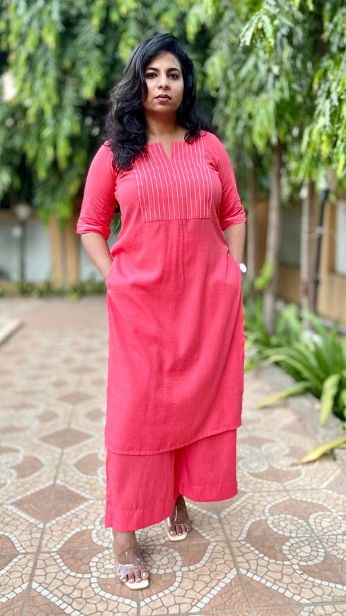 NAINA - Kurta & Pant set - PEACH ( Thread work )