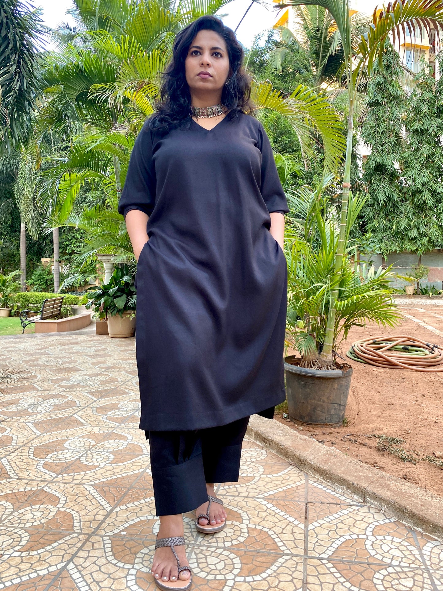 ADYA - ONLY KURTA 0R CO ORD SET - BLACK SOFT COTTON  ( WITH MUL MUL DUPATTA OPTIONAL )