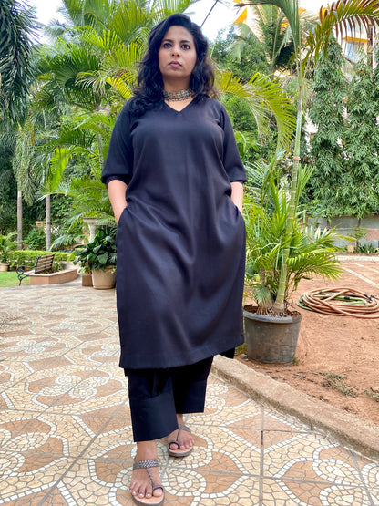 ADYA - ONLY KURTA 0R CO ORD SET - BLACK SOFT COTTON  ( WITH MUL MUL DUPATTA OPTIONAL )