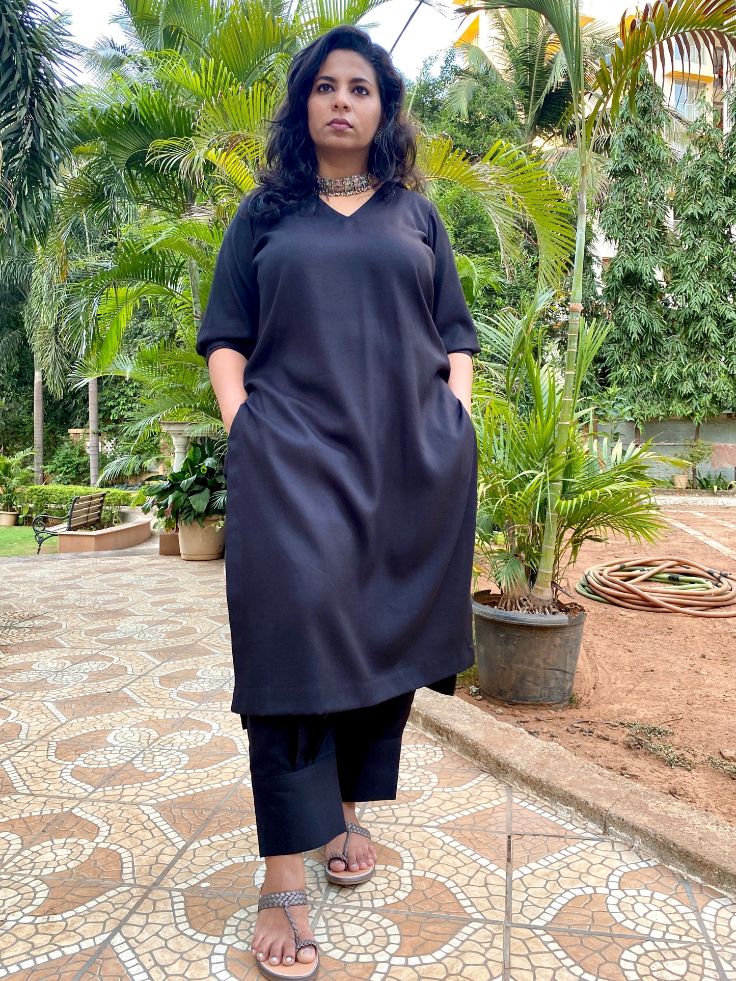 ADYA - CO ORD SET - BLACK SOFT COTTON  ( WITH MUL MUL DUPATTA OPTIONAL )