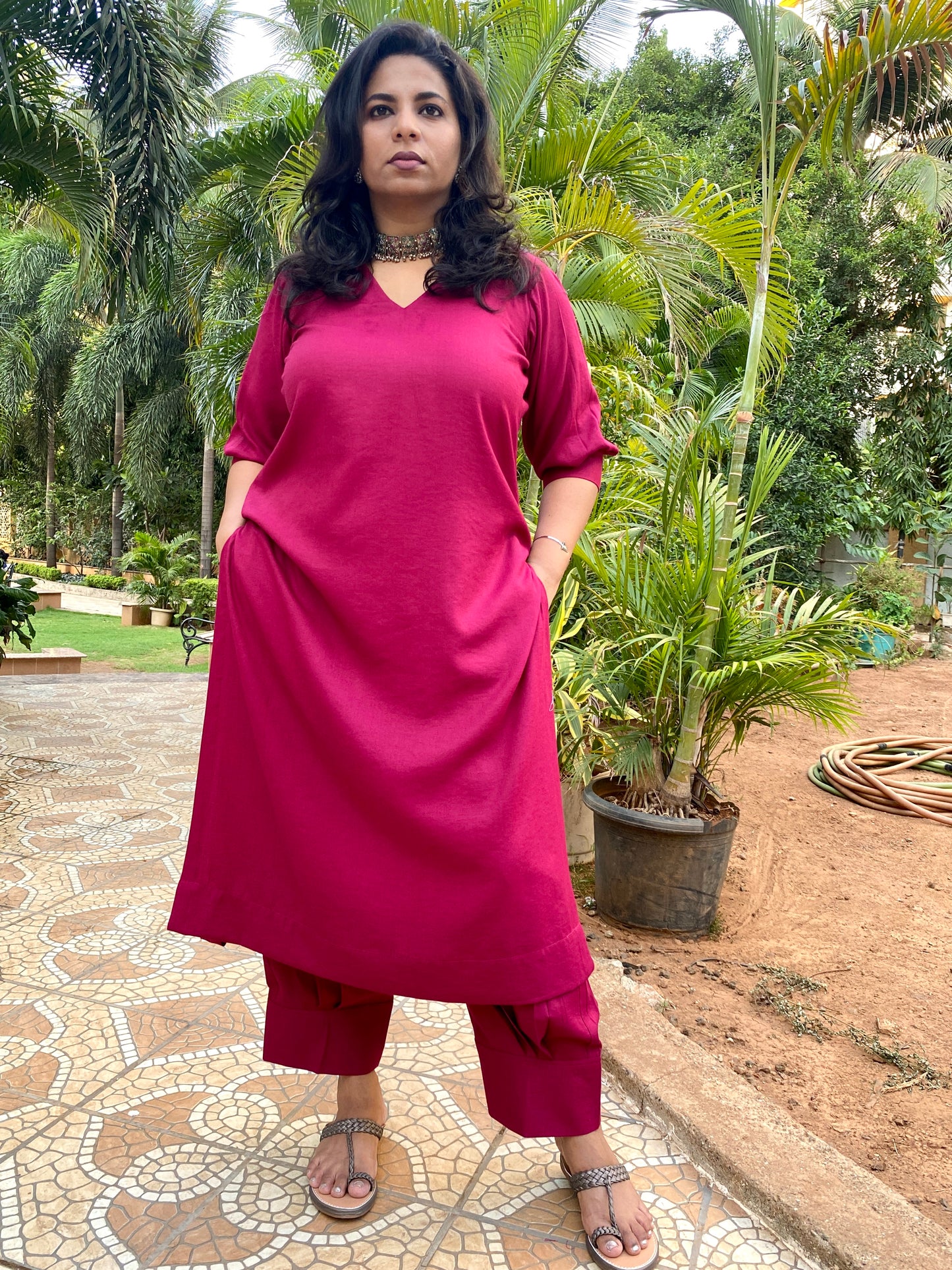 ADYA - CO ORD SET - MEJENTA SOFT COTTON  ( WITH MUL MUL DUPATTA )