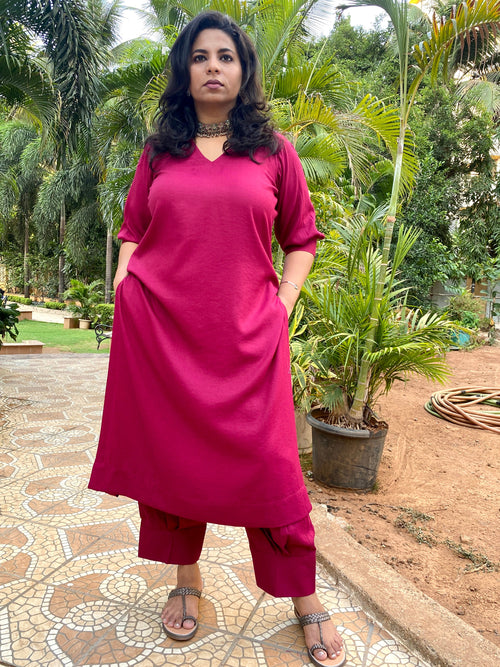 ADYA - ONLY KURTA OR CO ORD SET - MEJENTA SOFT COTTON  ( WITH MUL MUL DUPATTA - OPTIONAL)