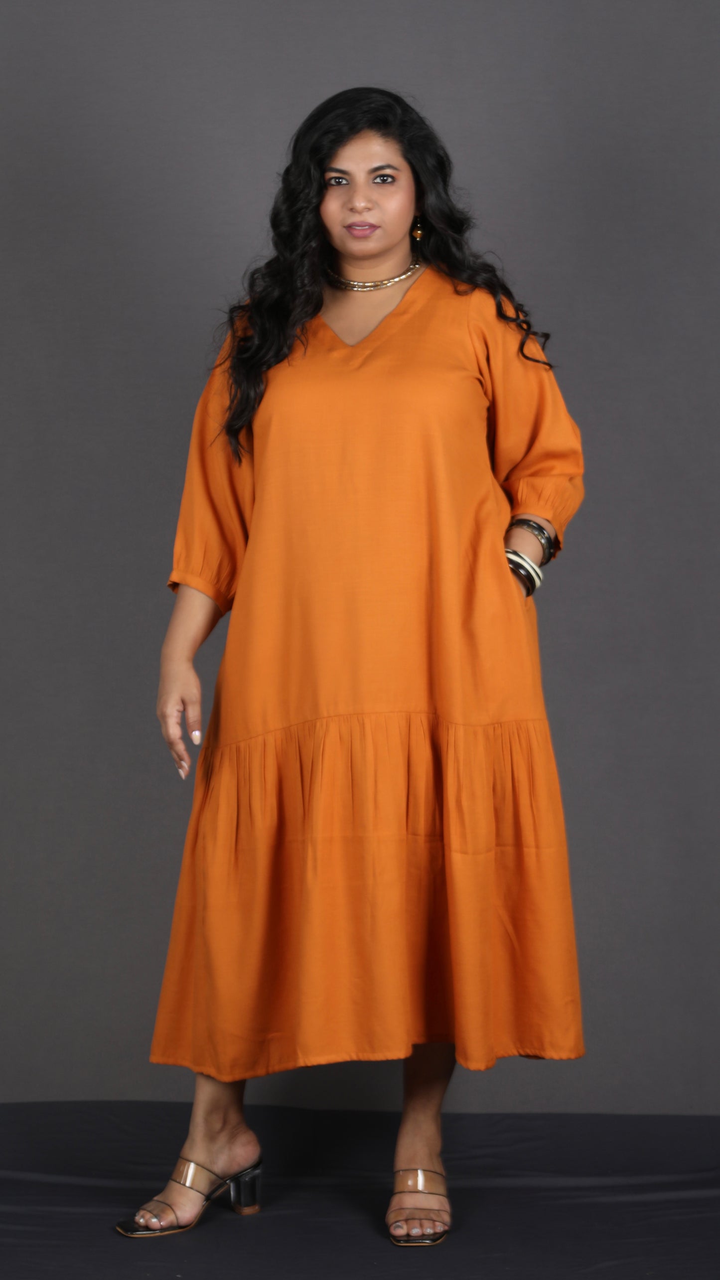Lysha Gathered Dress - Orange