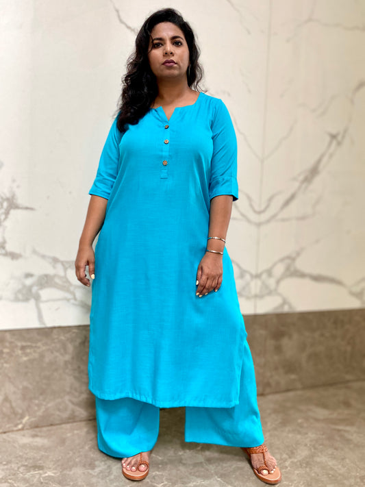 AMMU - KURTA AND PANT SET - Firozi Blue