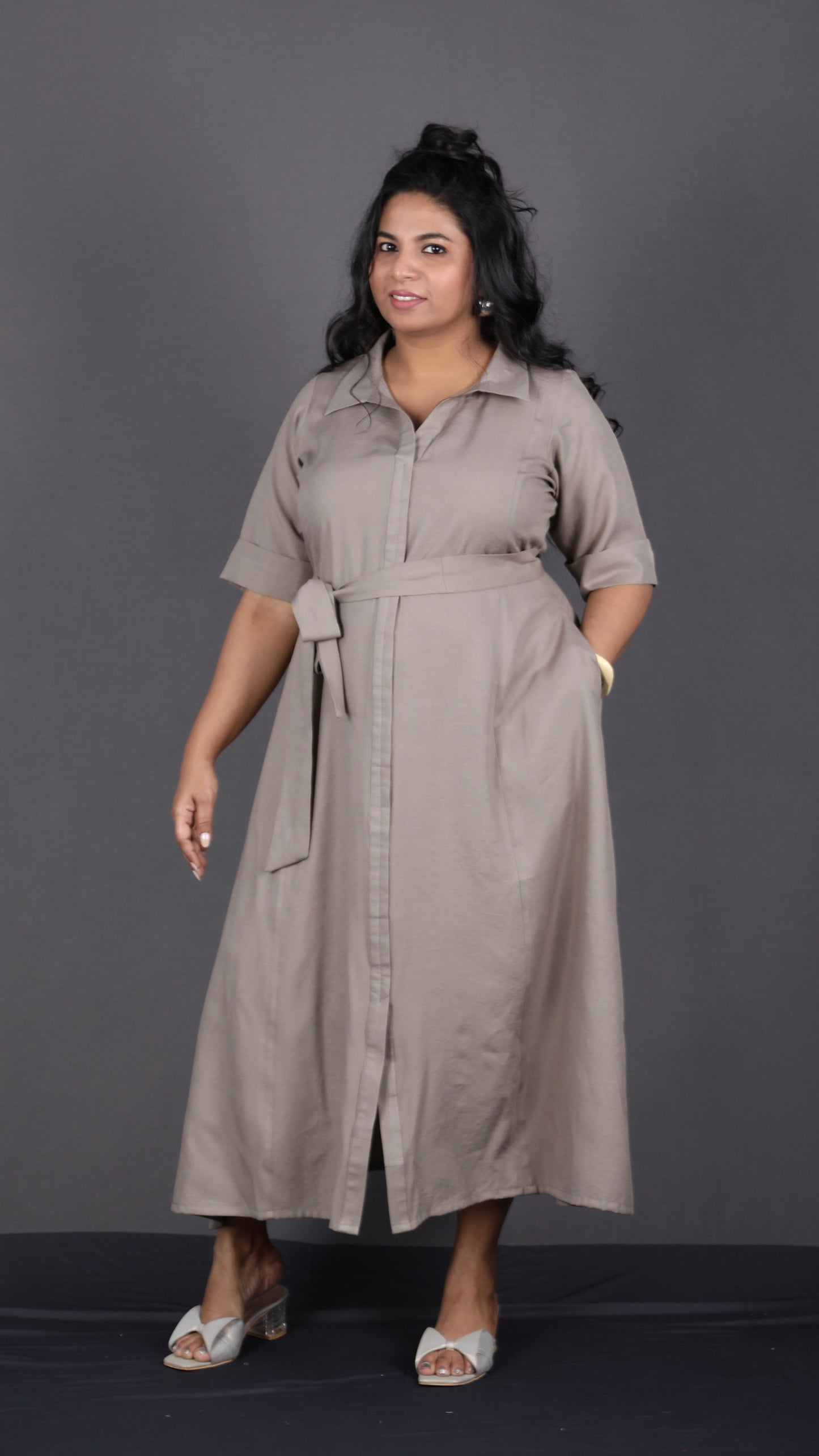 Bella - Shirt dress - Soft cotton - MUD GREY