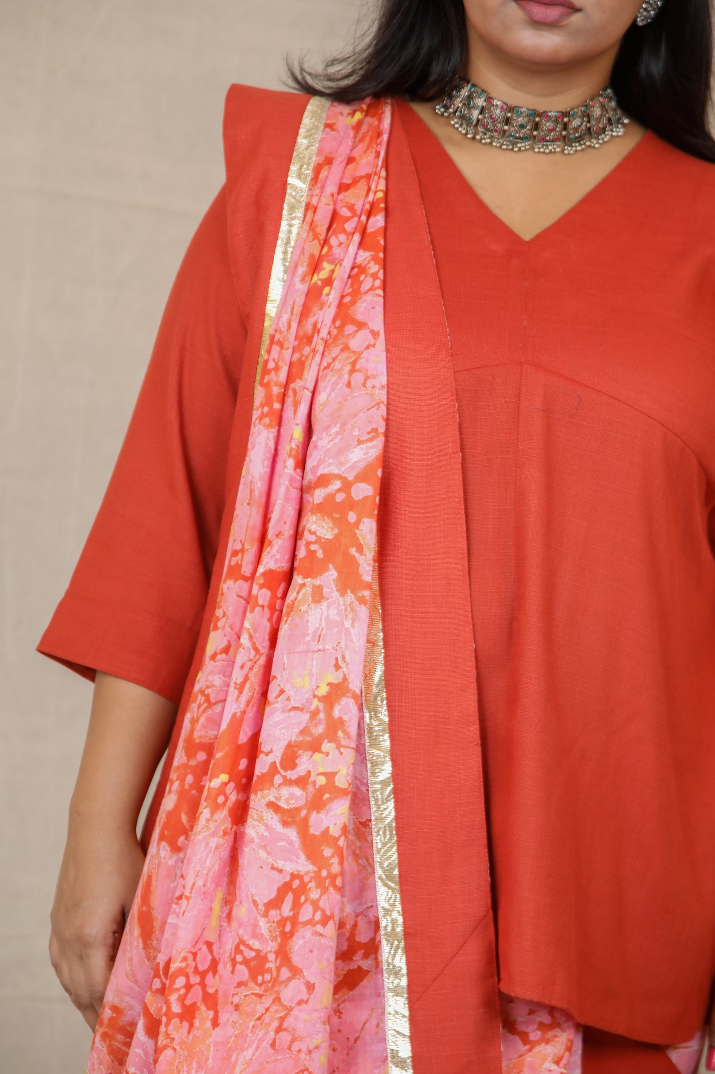 RIDHI - Mul Mul Cotton Saree - Pink Abstract + Kurti Optional