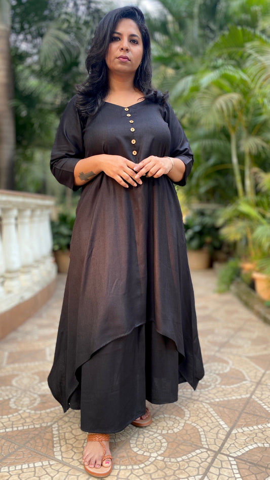 MAHIRA - Kurta & Skirt Set - BLACK - soft cotton