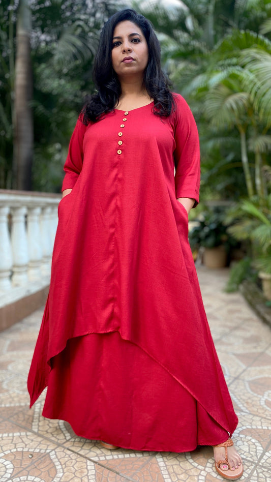 MAHIRA - Kurta & Skirt Set - Maroon - soft cotton