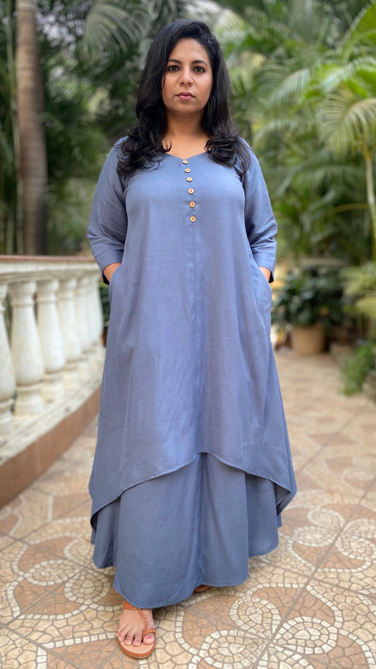 MAHIRA - Kurta & Skirt Set - GREY - soft cotton